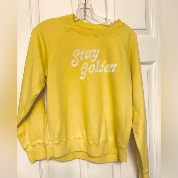 New -Anthropologie Yellow Graphic by Sundry "Stay Golden" Crewneck Sweatshirt - Picture 6 of 6